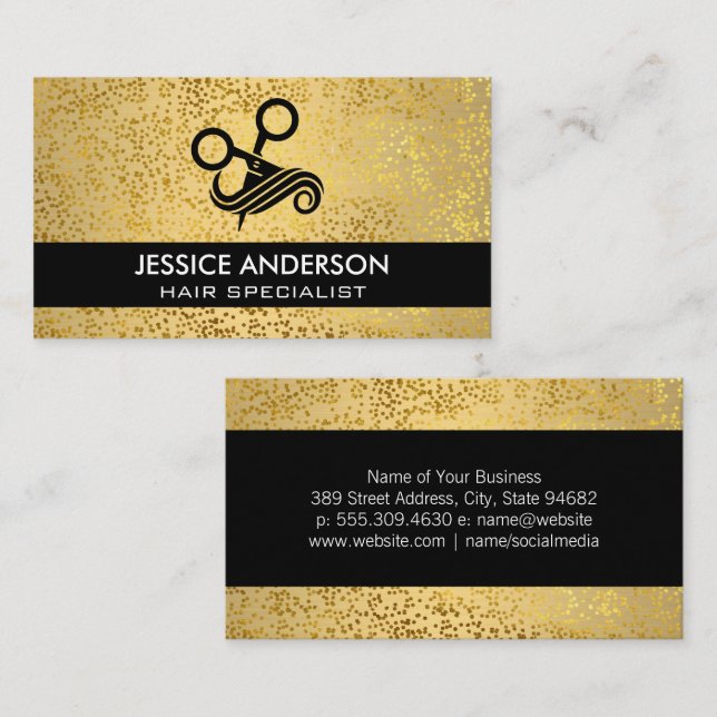Metallische Goldflakes | Friseur-Logo Visitenkarte (Vorne/Hinten)