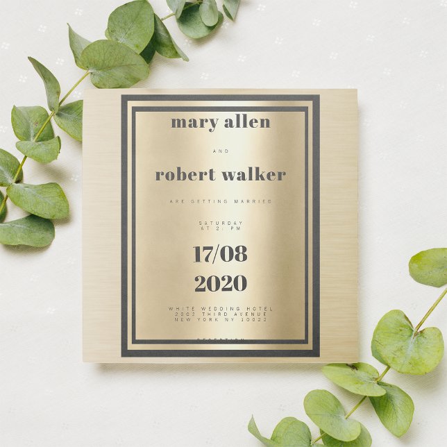 Metallische Goldgradität schwarze Typografie Hochz Einladung (Metallic gold gradient black typography wedding)