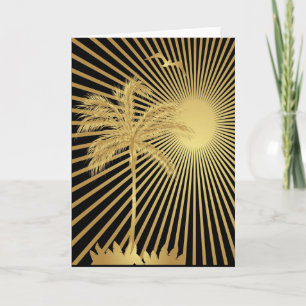 Metallische Goldpalme und Sonnenkarte Karte
