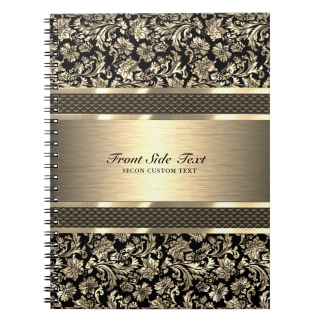 Metallische Goldtextur Vintage BlumenDamasken Notizblock (Vorderseite)