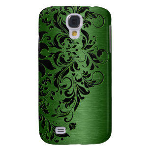 Metallische grüne und Girly Black Floral Lace Galaxy S4 Hülle