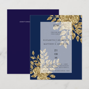Metallische Hochzeitseinladungen für Navy Blue Gol