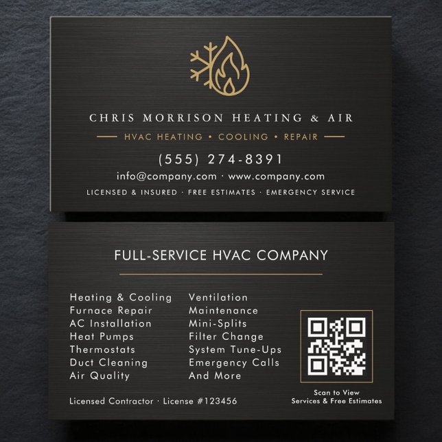 Metallische HVAC-Serviceunternehmen-QR-Code Visitenkarte (Von Creator hochgeladen)