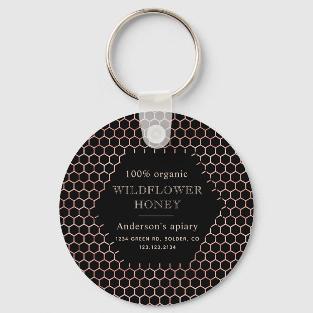 Metallische Imitate Rose Goldwabenmonogramm Schlüsselanhänger (Vorderseite)