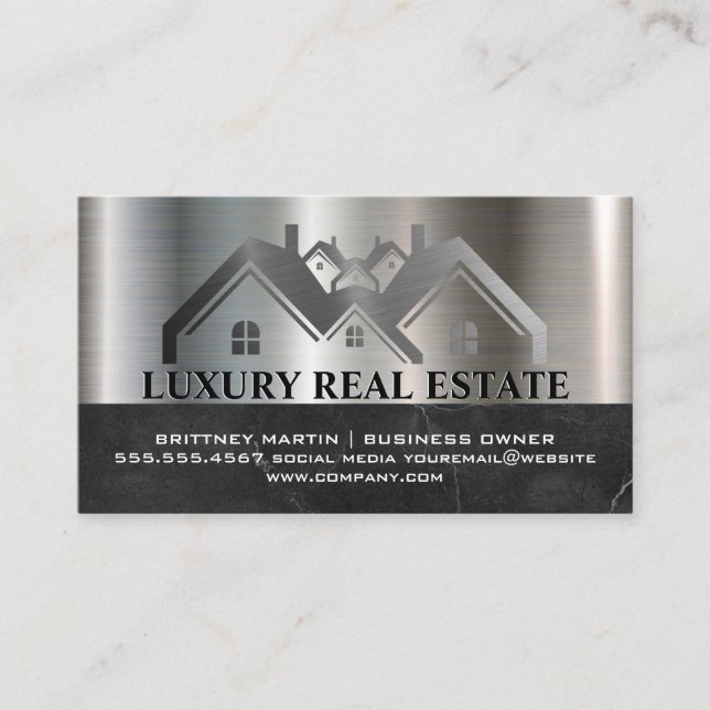 Metallische Immobilien-Logo für Real Anwesen | Mar Visitenkarte (Vorderseite)