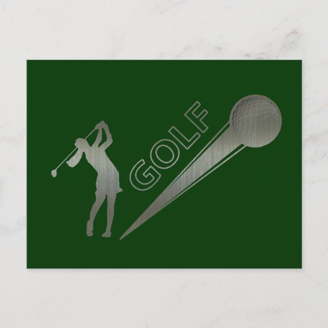 Metallische Lady Golfer trifft Golfball Postkarte (Vorderseite)