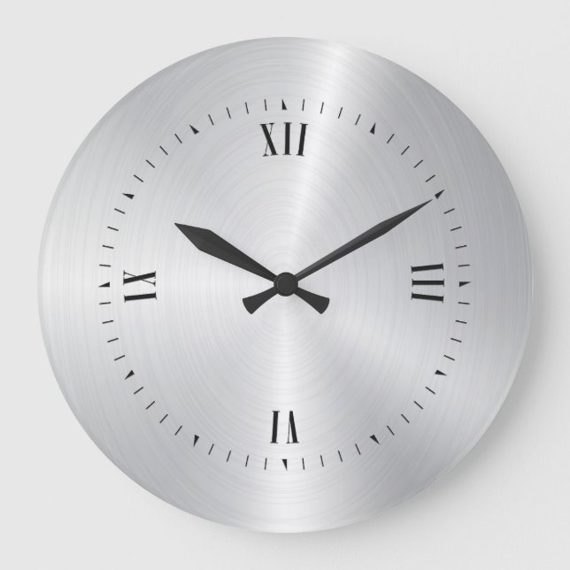 Metallische, leicht silber gebürstete Aluminiumstr Große Wanduhr (Vorderseite)