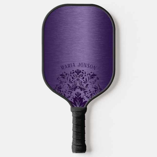 Metallische Lila gebürstete Aluminium, Lila Spitze Pickleball Schläger (Vorderseite)