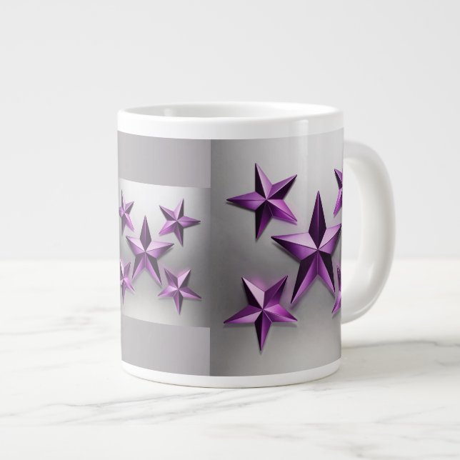 Metallische Lila Sterne Gradient Gray Jumbo Tasse (Vorderseite Rechts)