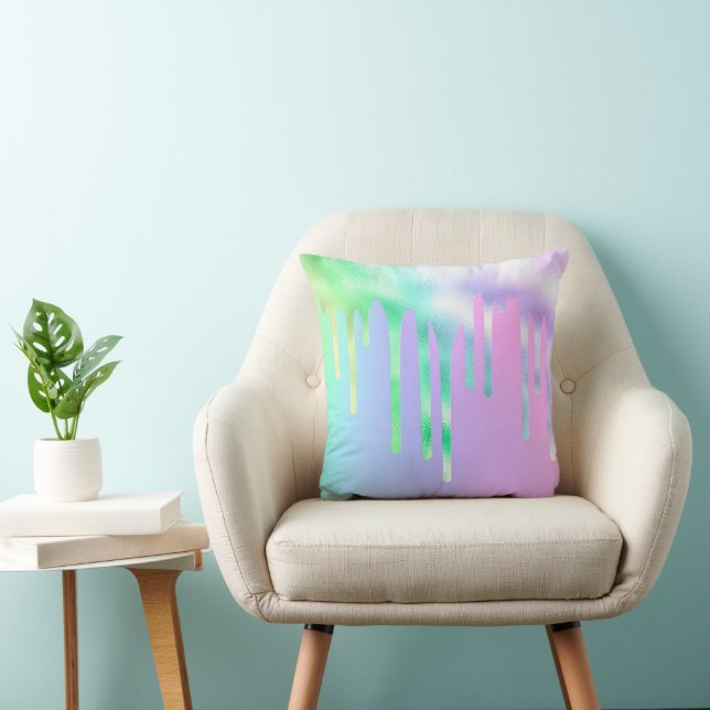 Metallische Melting Cotton Candy Rainbow Iridescen Kissen (Stuhl )