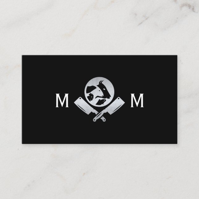 Metallische Metzgermesser | Logo für Tiere Visitenkarte (Vorderseite)