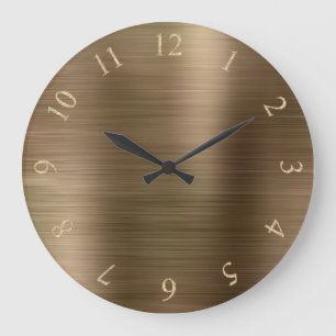 Metallische minimale Bronzezahlen Glitzer-Gold-US Große Wanduhr