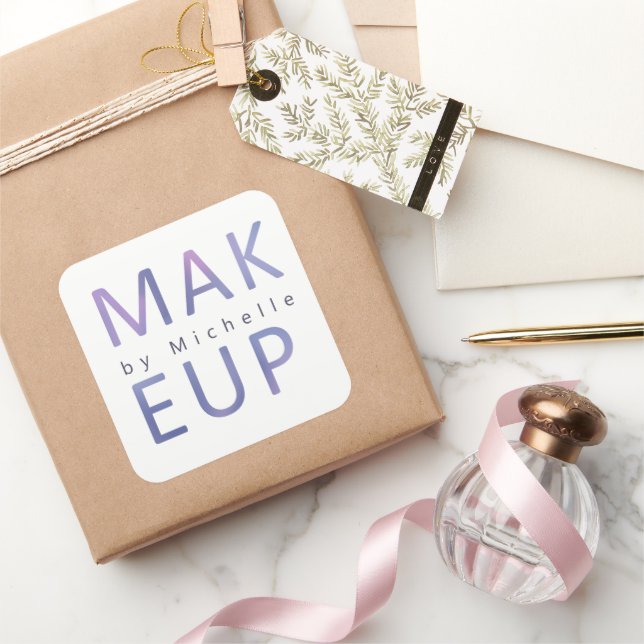 Metallische moderne Typografie Makeup Artist Monog Quadratischer Aufkleber (Schenken)