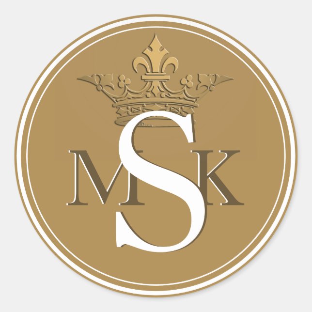 Metallische Monogramm-Initialen der französischen  Runder Aufkleber (Vorderseite)