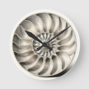 Metallische Nautilus-Schnecken-Spiral-Geometrie  Runde Wanduhr