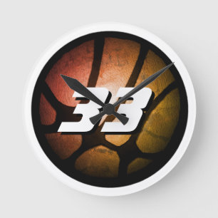 Metallische Orange Basketball Ball Spielnummer Runde Wanduhr