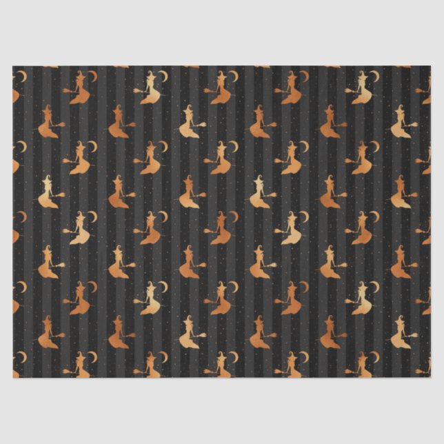 Metallische Orangenhexen, schwarz Halloween-Dekoup Seidenpapier (Vorderseite)