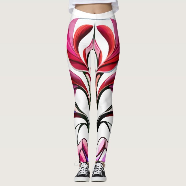 Metallische Orchidee: Eine rosa und gelbe Extravag Leggings (Vorderseite)