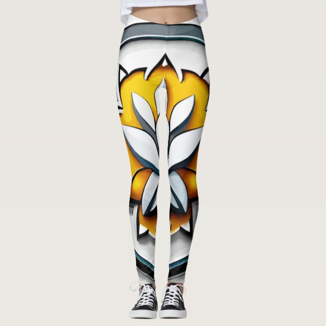 Metallische Orchidee: Eine rosa und gelbe Extravag Leggings (Vorderseite)