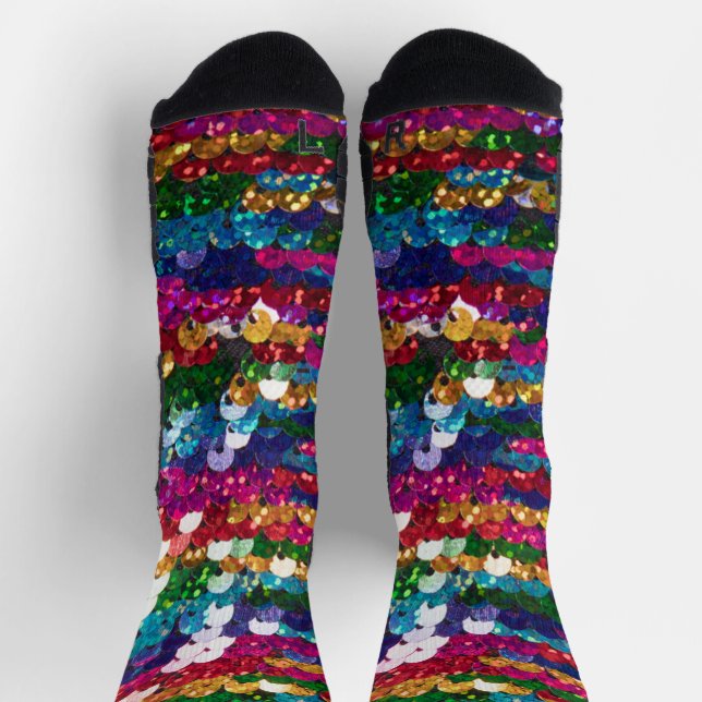 Metallische Pailletten Glitter Abstraktes Pixelmus Socken (Oben)