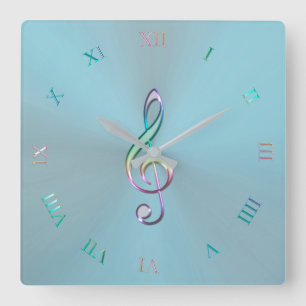 Metallische Pastellmusikclef-Uhr Quadratische Wanduhr