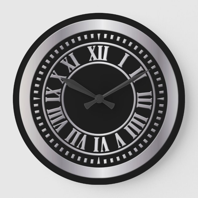 Metallische römische Zahlen Uhrengesicht - Silber Große Wanduhr (Vorderseite)