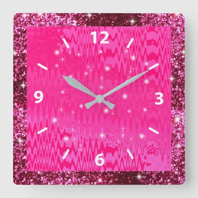 Metallische, rosa Glitzer & Sparkle, kundenspezifi Quadratische Wanduhr (Vorderseite)