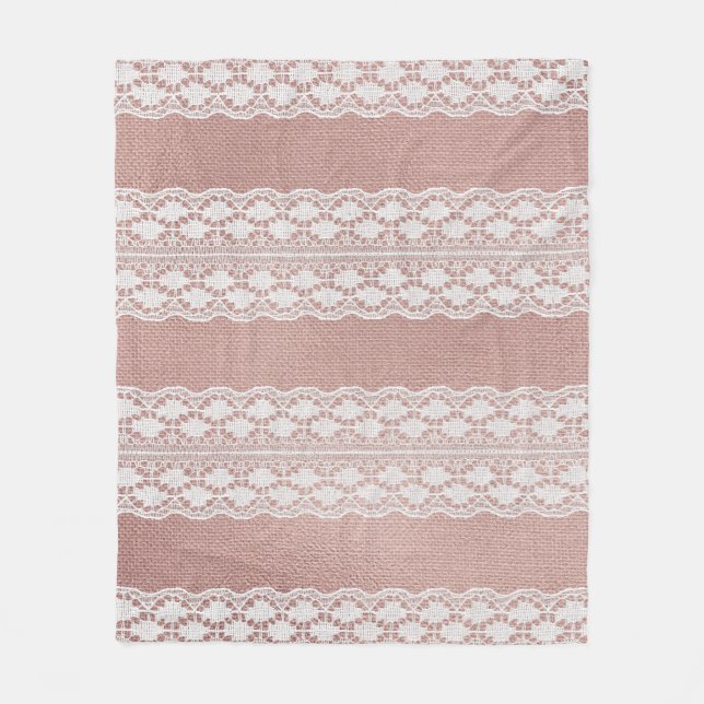 Metallische Rose Gold, cremefarbene Spitzentextur. Fleecedecke (Vorderseite)