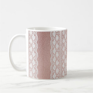 Metallische Rose Gold, cremefarbene Spitzentextur. Kaffeetasse