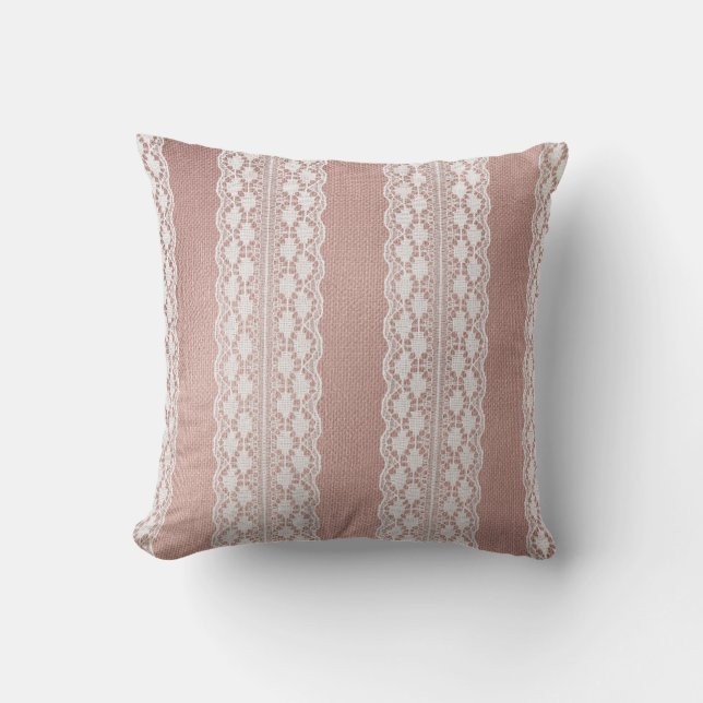Metallische Rose Gold, cremefarbene Spitzentextur. Kissen (Vorderseite)