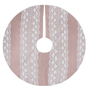 Metallische Rose Gold, cremefarbene Spitzentextur. Polyester Weihnachtsbaumdecke