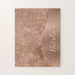 Metallische Rose Gold Glitzer Personalisiert<br><div class="desc">Easily personalize this this rose gold brushed metal and glamorous fauglitter patterned jigsaw puzzle with your own custom name.</div>