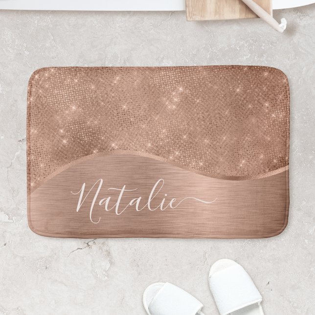 Metallische Rose Gold Glitzer Personalisiert Badematte (Von Creator hochgeladen)