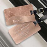 Metallische Rose Gold Glitzer Personalisiert Gepäckanhänger<br><div class="desc">Einfach personalisieren Sie diese Rose goldgebürstetes Metall und glamouröse Imitate Glitzer gemustert Gepäckanhänger mit Ihrem eigenen individuelle Name.</div>