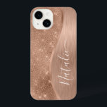 Metallische Rose Gold Glitzer Personalisiert iPhone 14 Hülle<br><div class="desc">Einfach personalisieren Sie diese Rose Gold gebürstetes Metall und glamouröse Imitate Glitzer gemustert Handy Gehäuse mit Ihrem eigenen individuelle Name.</div>