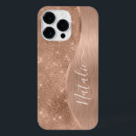 Metallische Rose Gold Glitzer Personalisiert iPhone 14 Pro Max Hülle<br><div class="desc">Einfach personalisieren Sie diese Rose Gold gebürstetes Metall und glamouröse Imitate Glitzer gemustert Handy Gehäuse mit Ihrem eigenen individuelle Name.</div>
