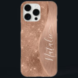 Metallische Rose Gold Glitzer Personalisiert iPhone 16 Pro Max Hülle<br><div class="desc">Einfach personalisieren Sie diese Rose Gold gebürstetes Metall und glamouröse Imitate Glitzer gemustert Handy Gehäuse mit Ihrem eigenen individuelle Name.</div>