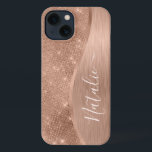 Metallische Rose Gold Glitzer Personalisiert iPhone Hülle<br><div class="desc">Einfach personalisieren Sie diese Rose Gold gebürstetes Metall und glamouröse Imitate Glitzer gemustert Handy Gehäuse mit Ihrem eigenen individuelle Name.</div>