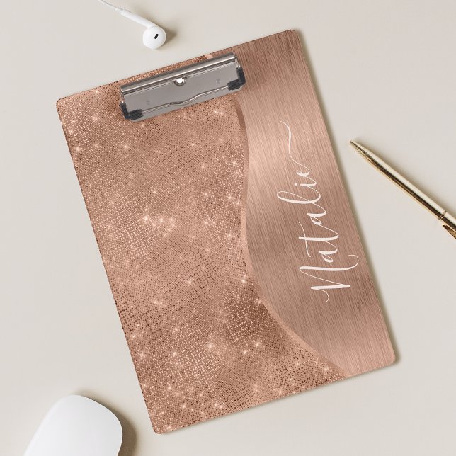Metallische Rose Gold Glitzer Personalisiert Klemmbrett (Von Creator hochgeladen)