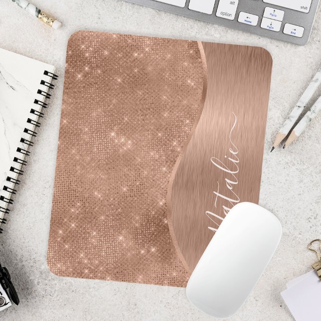 Metallische Rose Gold Glitzer Personalisiert Mousepad (Von Creator hochgeladen)