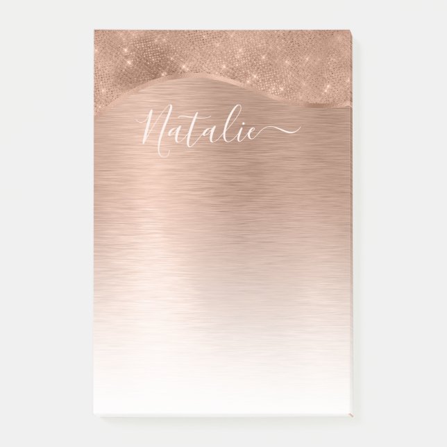 Metallische Rose Gold Glitzer Personalisiert Post-it Klebezettel (Vorderseite)