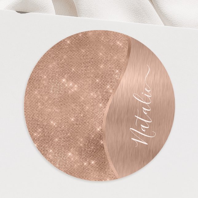 Metallische Rose Gold Glitzer Personalisiert Runder Aufkleber (Von Creator hochgeladen)