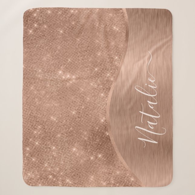 Metallische Rose Gold Glitzer Personalisiert Sherpadecke (Vorderseite)