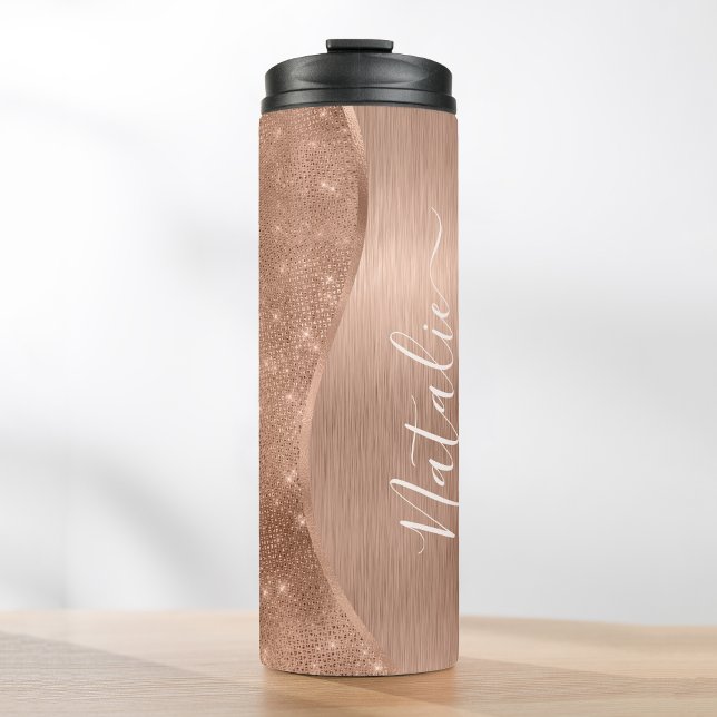 Metallische Rose Gold Glitzer Personalisiert Thermosbecher (Von Creator hochgeladen)