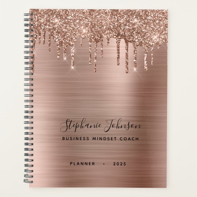 Metallische Rose Gold Glitzer Tropfen Boss Lady An Planer (Vorderseite)