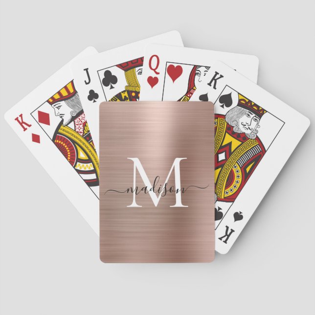 Metallische Rose Gold Monogram Stilvoller Name Spielkarten (Rückseite)