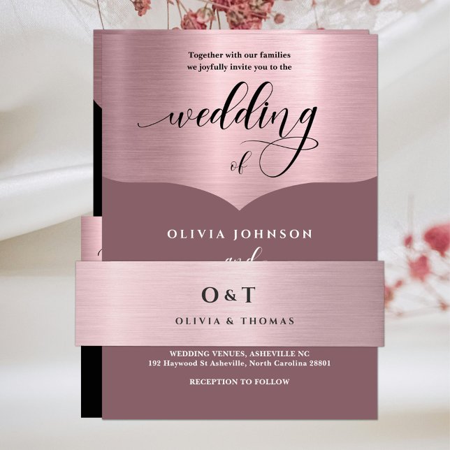 Metallische Rose Gold Monogram Wedding Einladungsbanderole (Von Creator hochgeladen)