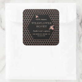 Metallische Rose Gold Queen Bee Honey Jar Label Quadratischer Aufkleber