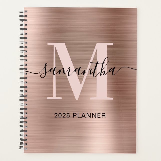 Metallische Rose Gold Signature Monogramm Planer (Vorderseite)
