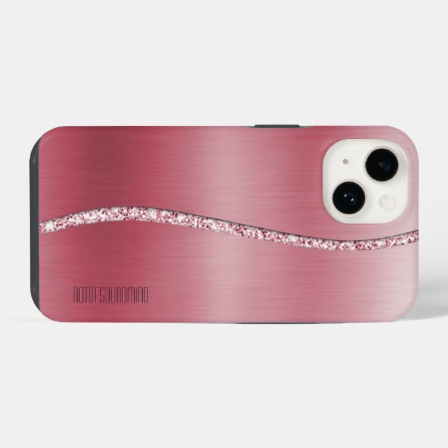 Metallische Rose Gold und Glitzer Wave iPhone 14 Hülle (Rückseite (Horizontal))